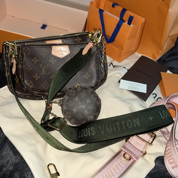 Louis Vuitton multi pochette crossbody bag w/ straps, Rose & green - Picture 1 of 11